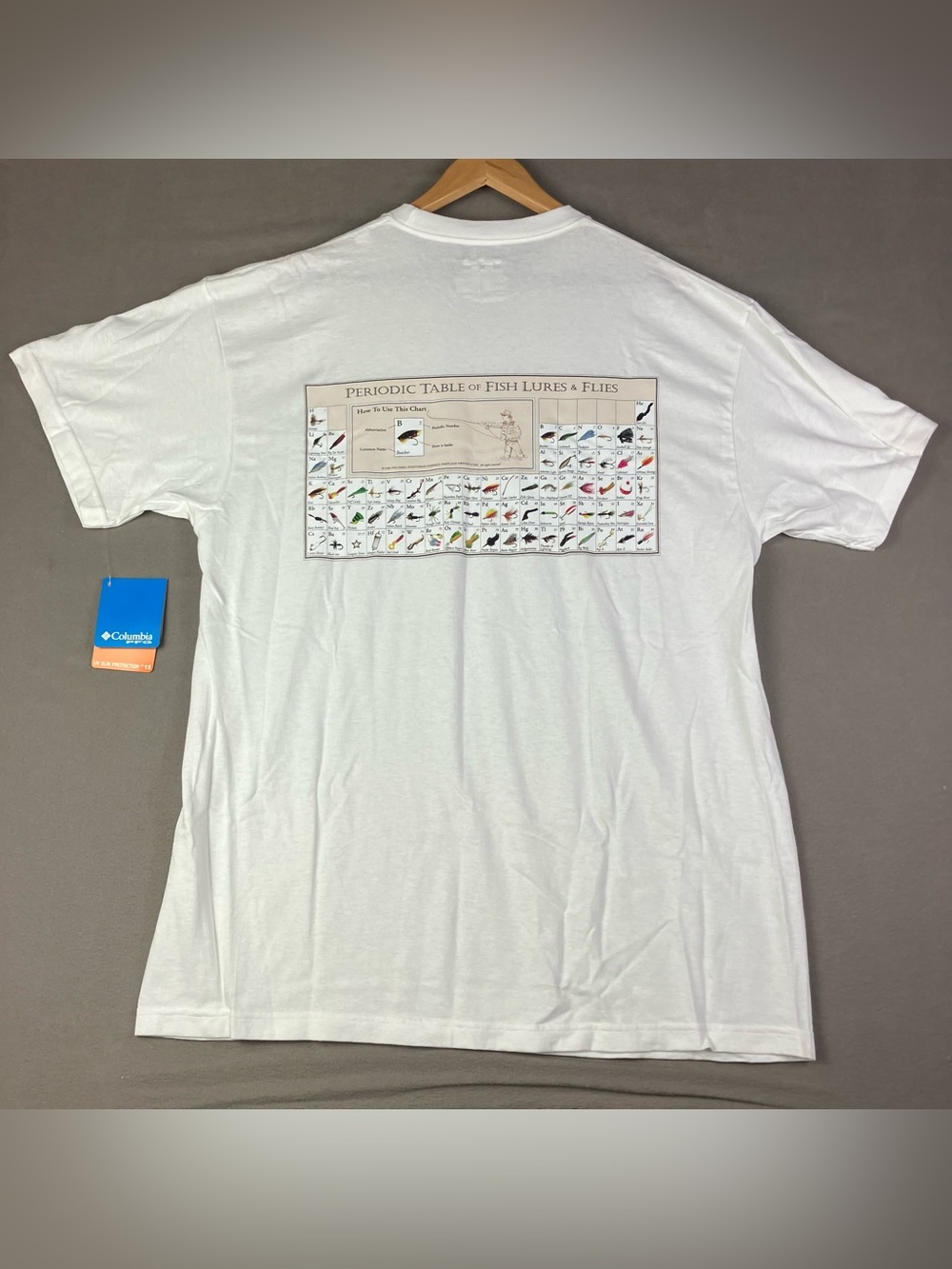 Columbia Sportswear Men’s Size XL Periodic Table Of Fish Lures White Shirt. Shir